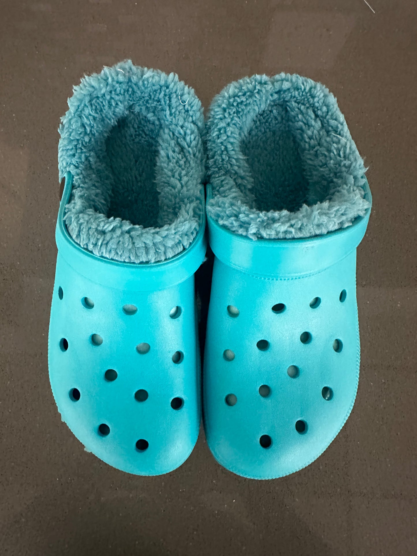 Teal Color Fuzzy Platform Clogs