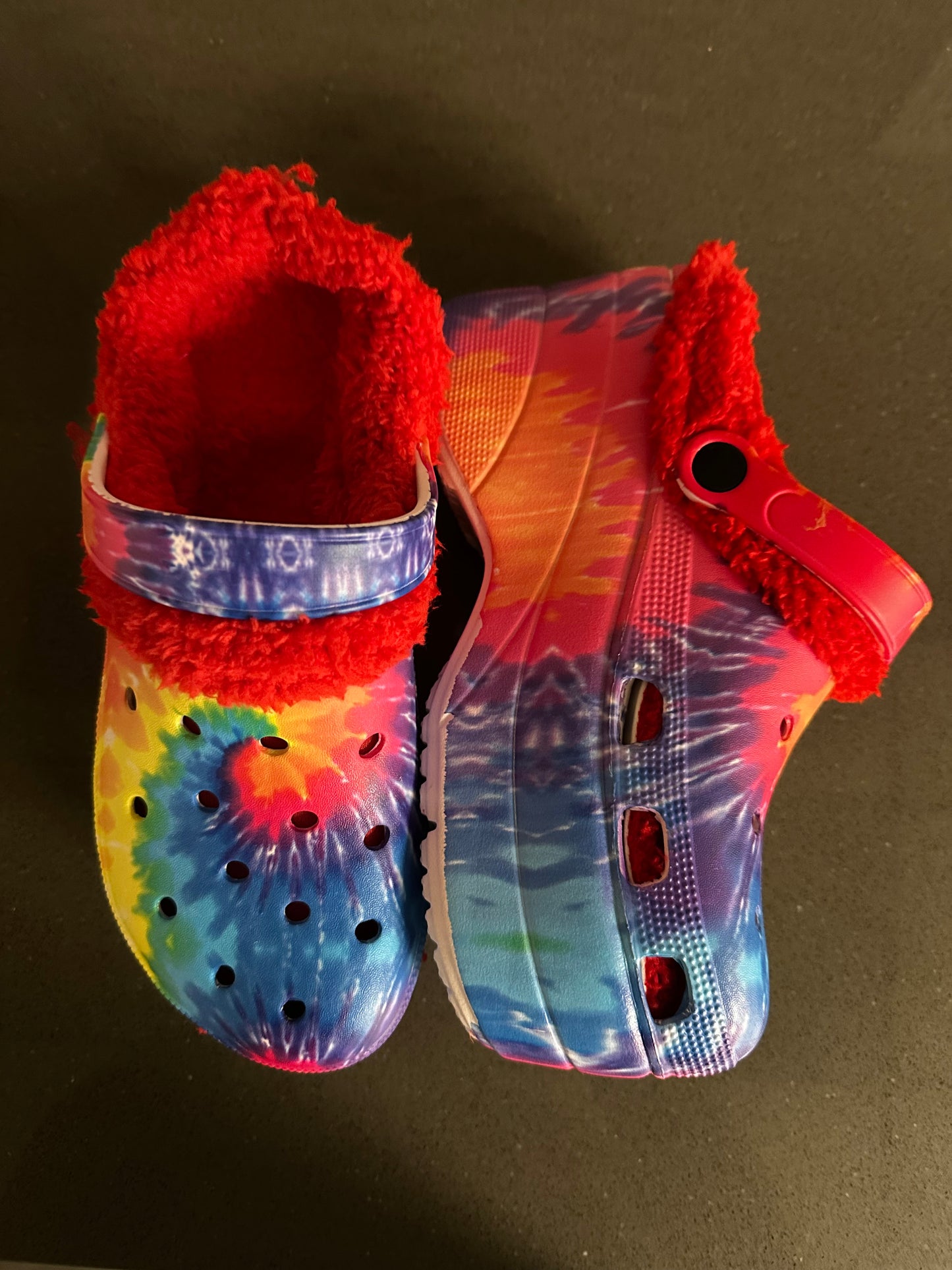 Fuzzy Tie dye Rainbow Platform Clogs