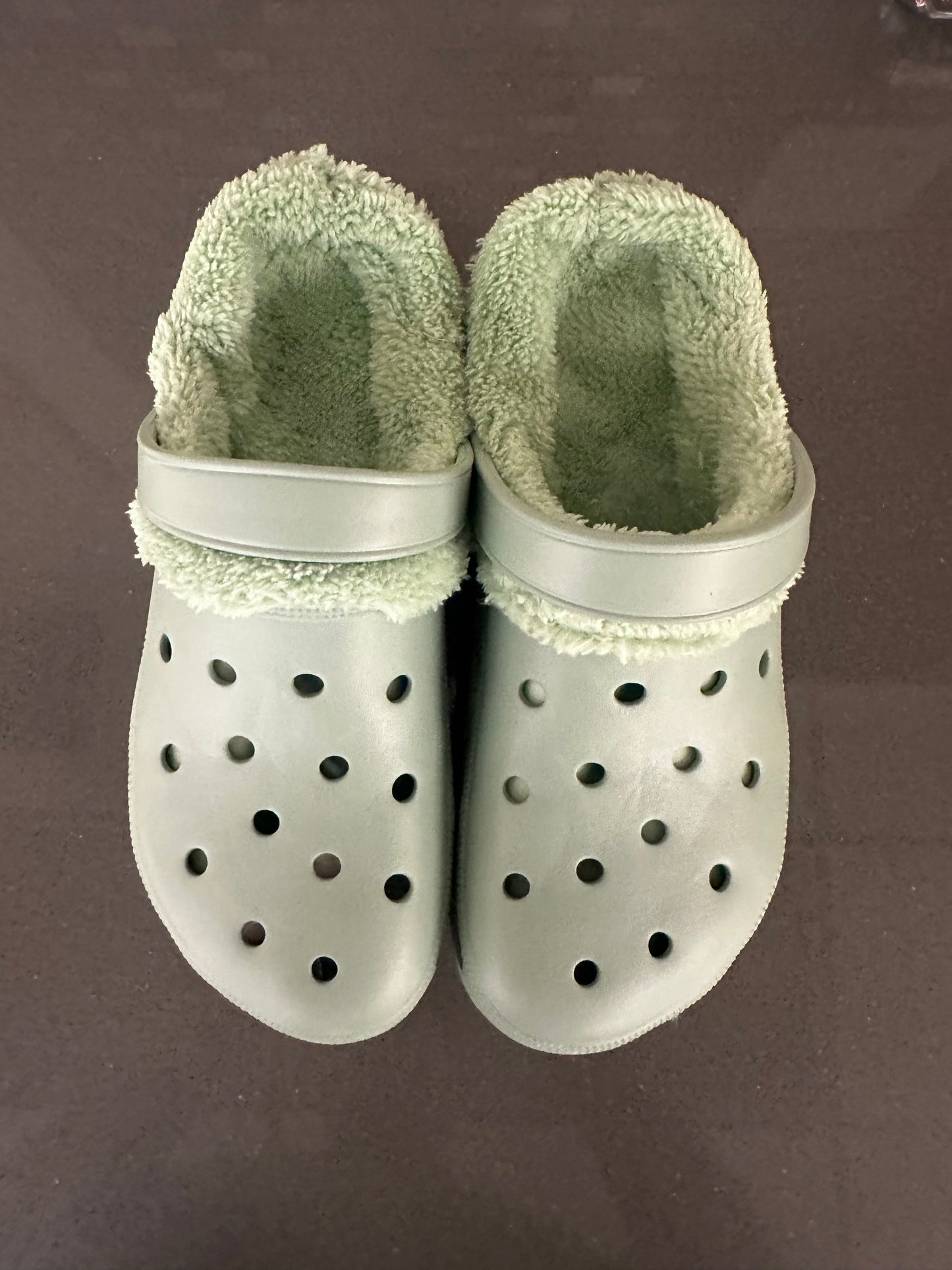 Olive Green Fuzzy Platform Clogs