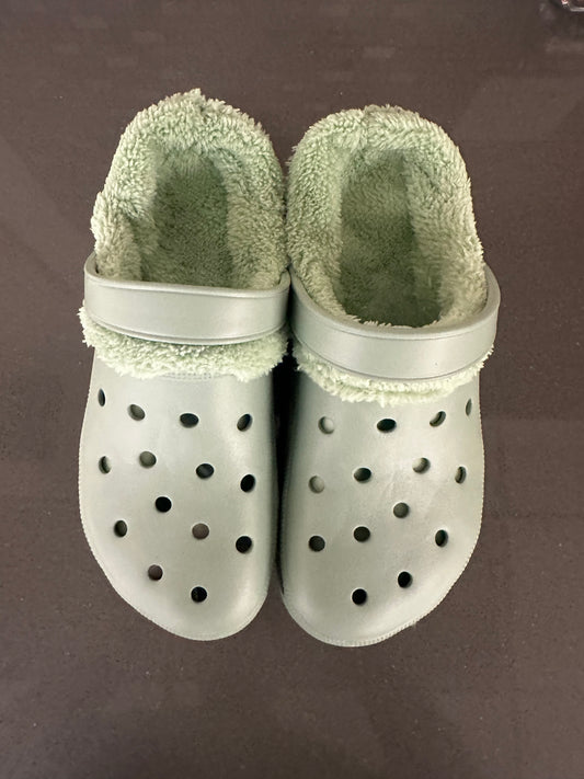 Olive Green Fuzzy Platform Clogs